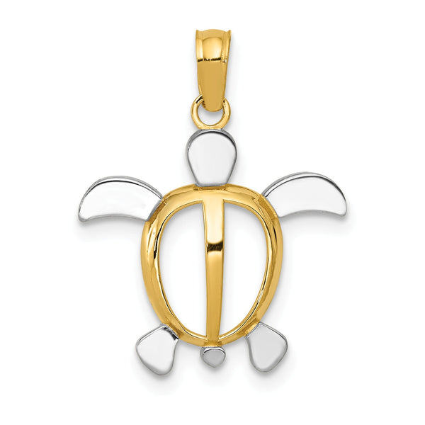 14KT Yellow Gold With Rhodium Plating 21X16MM Sea Turtle Pendant-Chain Not Included