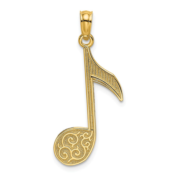 14KT Yellow Gold 34X13MM Music Note Pendant-Chain Not Included