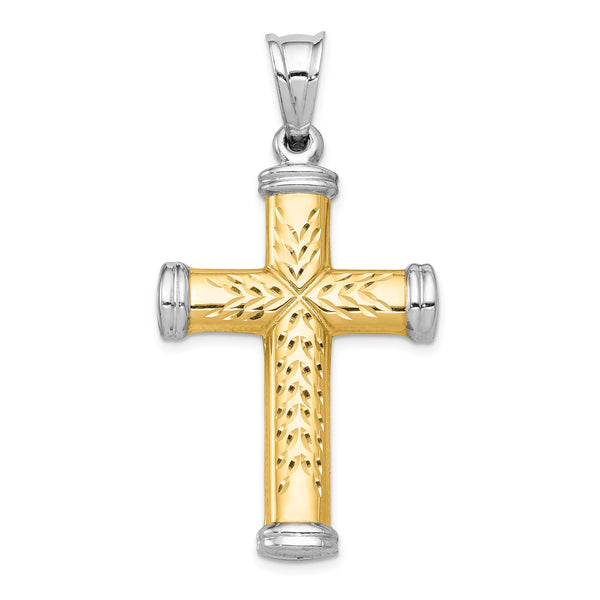 14KT White and Yellow Gold 48X25MM Reversible Cross Pendant-Chain Not Included