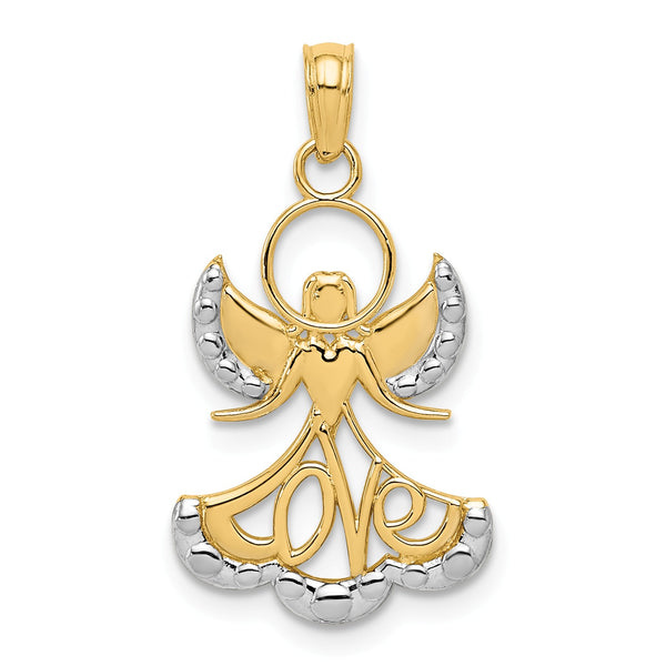 14KT Yellow Gold With Rhodium Plating 27X15MM Angel Pendant-Chain Not Included