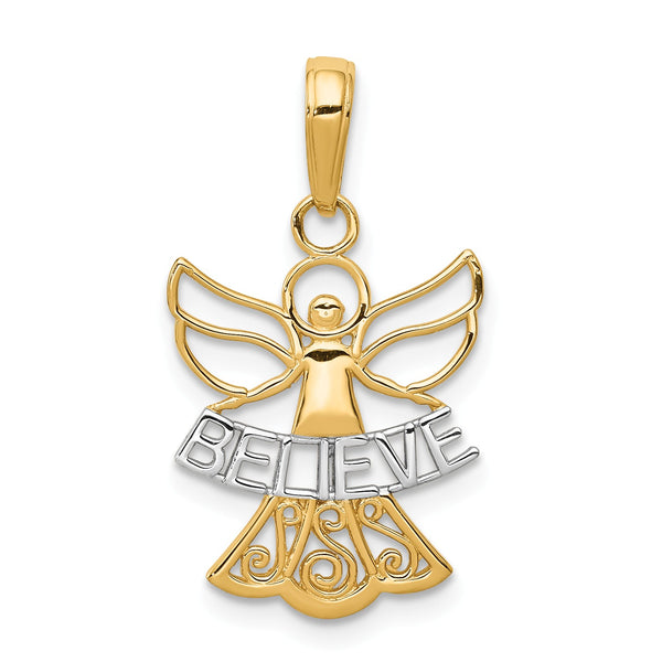 14KT White and Yellow Gold 24X15MM Angel Pendant-Chain Not Included