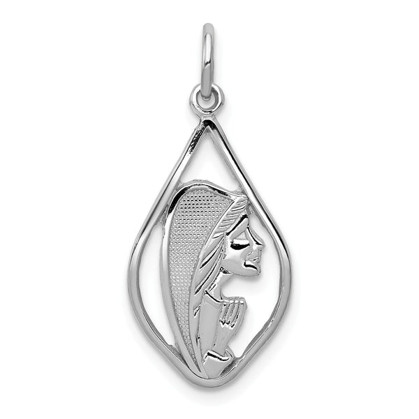 14KT White Gold 30X13MM Diamond-cut Guadalupe Pendant-Chain Not Included