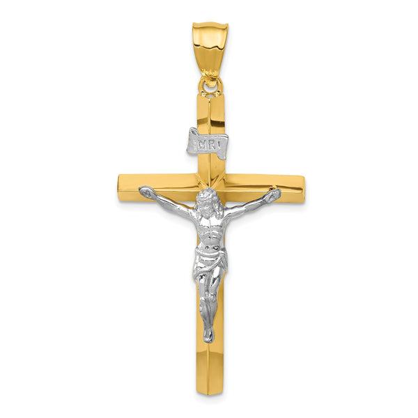 14KT White and Yellow Gold 53X26MM Crucifix Cross Pendant-Chain Not Included