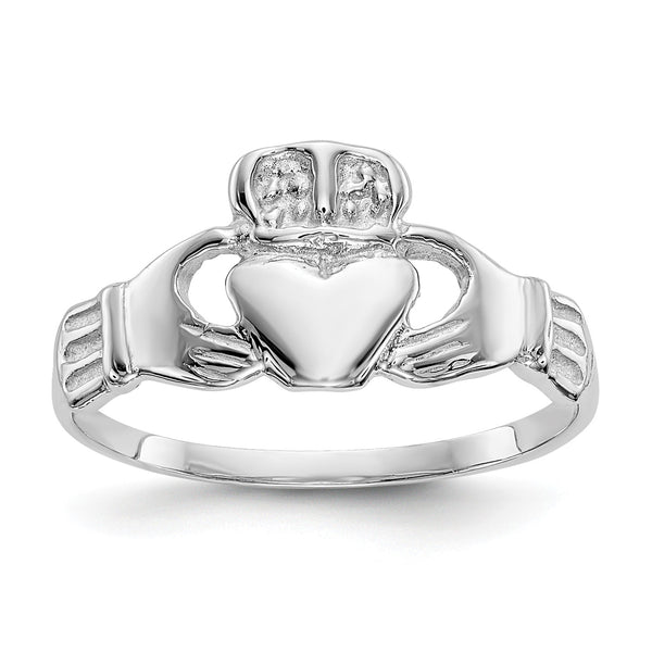 14KT White Gold 2MM Claddagh Ring; Size 6