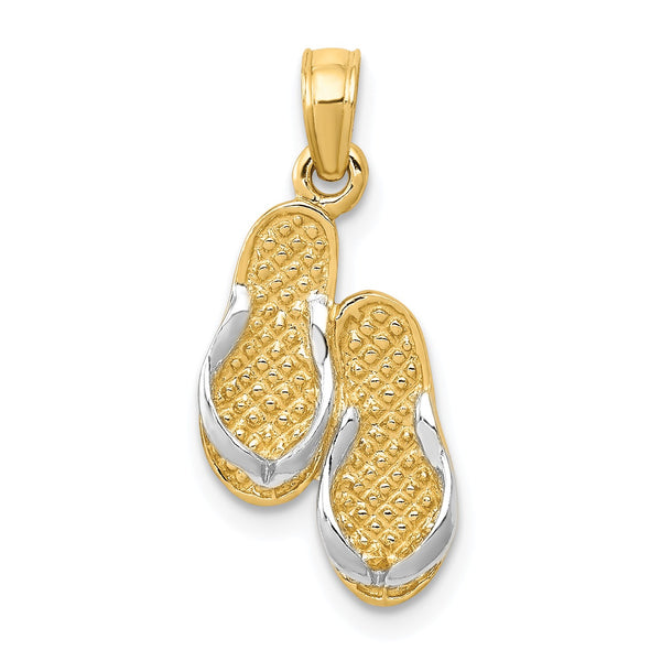 14KT Yellow Gold With Rhodium Plating 22X10MM Three Dimensional Sandals Pendant-Chain Not Included