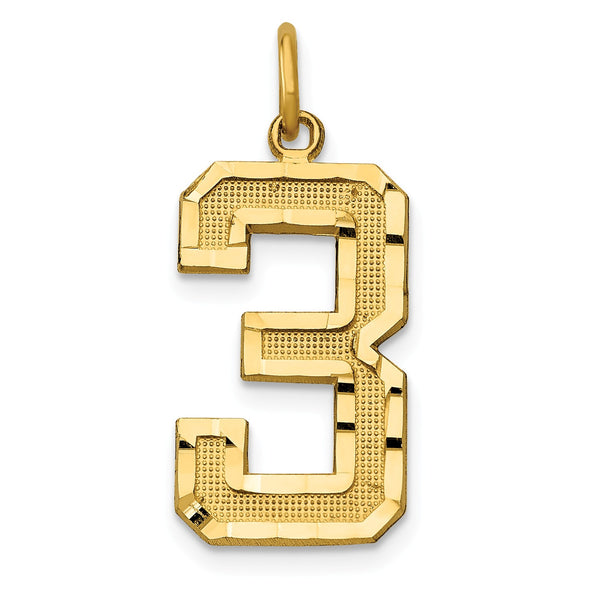 14ky Casted Large Diamond Cut Number 3 Charm