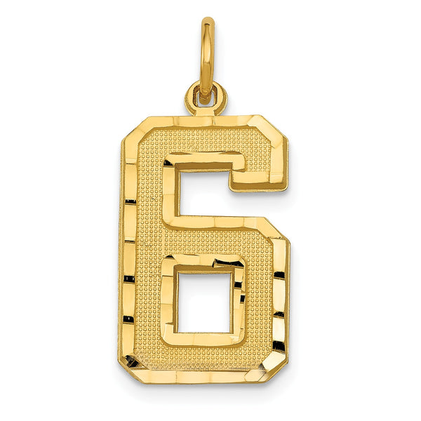 14ky Casted Large Diamond Cut Number 6 Charm