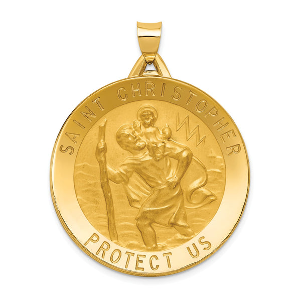 14KT Yellow Gold 43X33MM Medal Saint Christopher Pendant-Chain Not Included