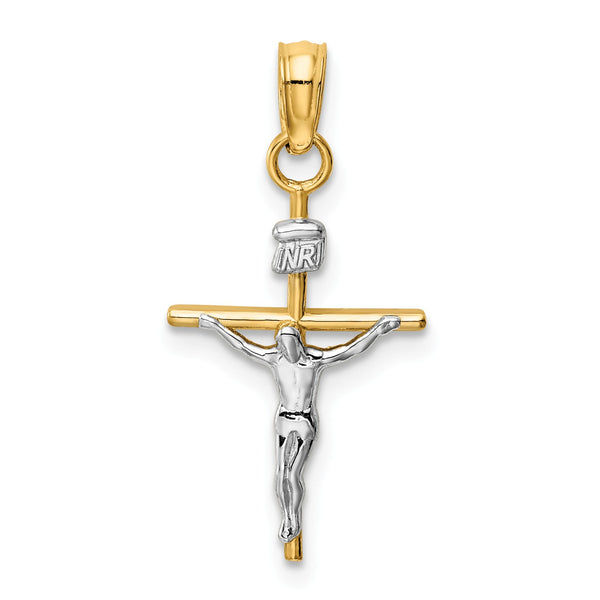 14KT White and Yellow Gold 25X12MM Crucifix Cross Pendant-Chain Not Included
