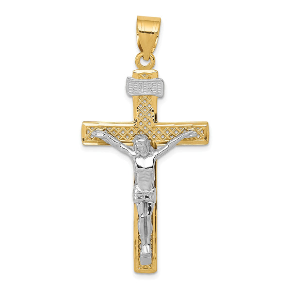 14KT White and Yellow Gold 47X24MM Crucifix Cross Pendant-Chain Not Included