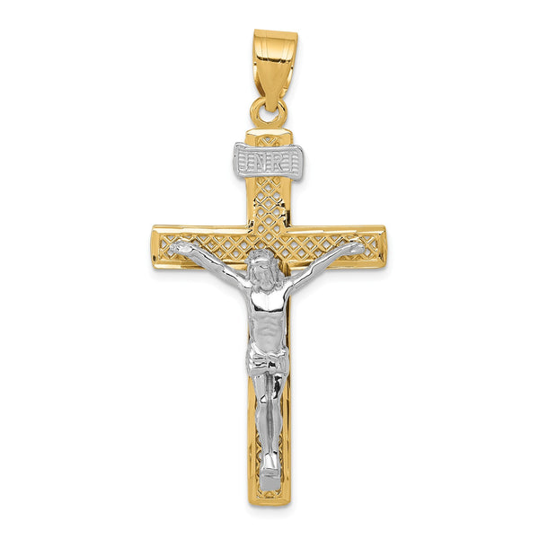 14KT White and Yellow Gold 47X24MM Crucifix Cross Pendant-Chain Not Included