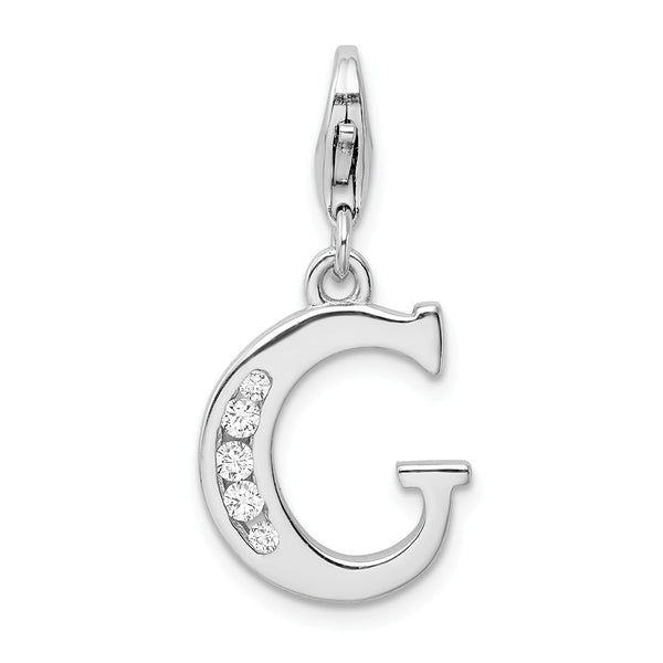 Sterling Silver RH CZ Letter G w/Lobster Clasp Charm