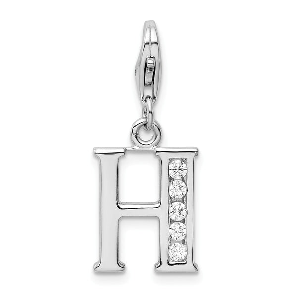 Sterling Silver RH CZ Letter H w/Lobster Clasp Charm