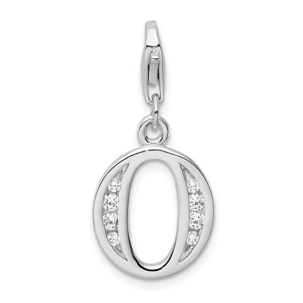 Sterling Silver RH CZ Letter O w/Lobster Clasp Charm