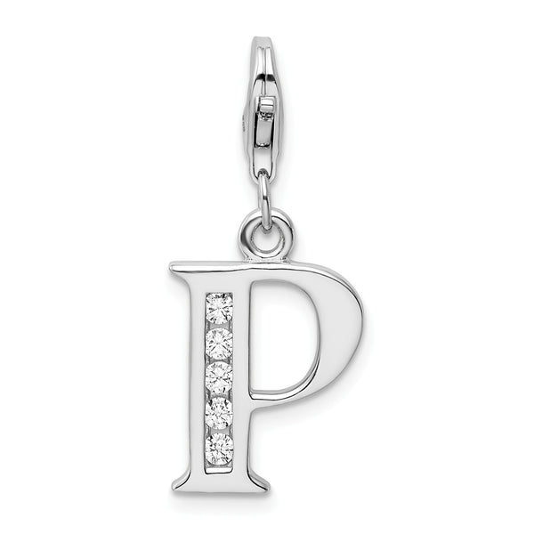 Sterling Silver RH CZ Letter P w/Lobster Clasp Charm