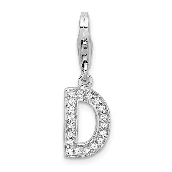 Sterling Silver RH CZ Letter D w/Lobster Clasp Charm