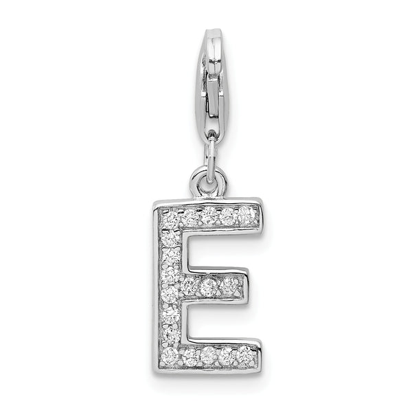 Sterling Silver RH CZ Letter E w/Lobster Clasp Charm