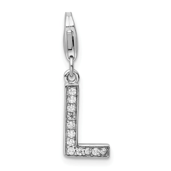Sterling Silver RH CZ Letter L w/Lobster Clasp Charm