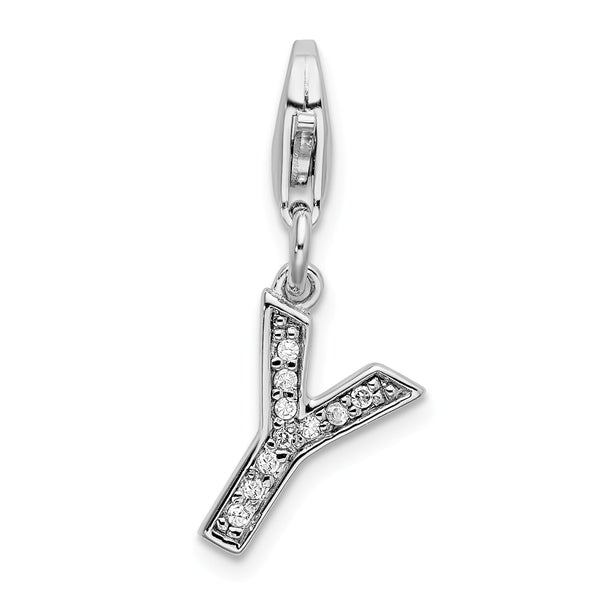 Sterling Silver RH CZ Letter Y w/Lobster Clasp Charm