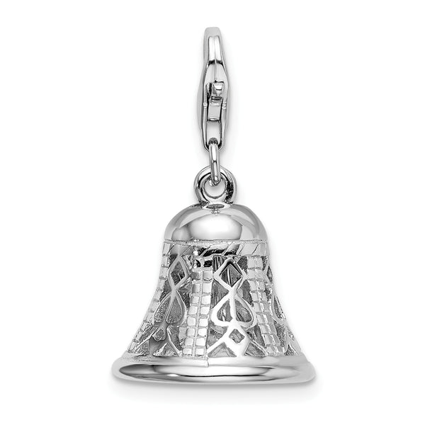 Sterling Silver RH Polished Movable Bell w/Lobster Clasp Charm