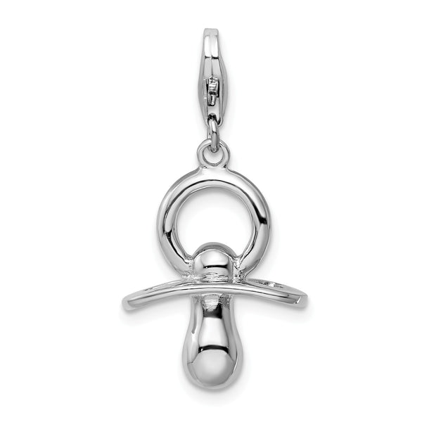 Sterling Silver 40X14MM Three Dimensional Lobster Clasp Pacifier Charm