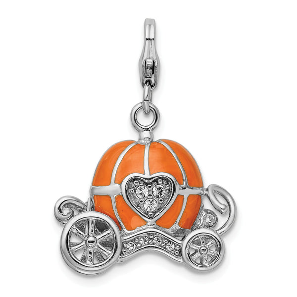 Sterling Silver Swarovski Crystal 37X20MM Carriage Charm