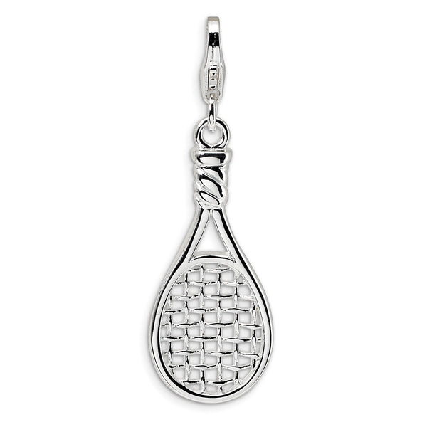 Sterling Silver RH 3-D Polished Tennis Racquet w/Lobster Clasp Charm