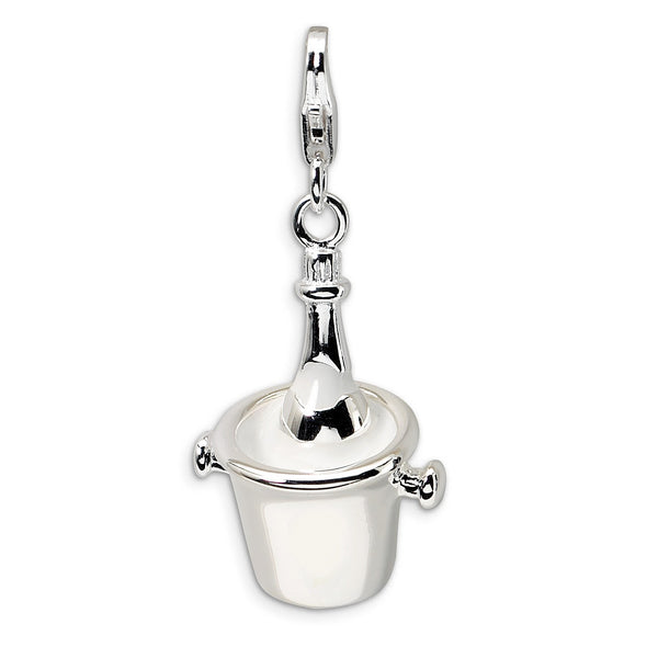 Sterling Silver 42X15MM Champagne Bottle Charm