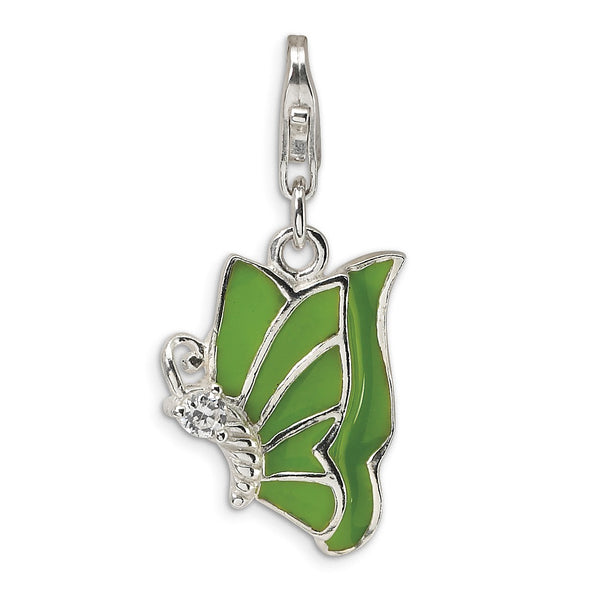 Sterling Silver Cubic Zirconia 36X14MM Butterfly Charm
