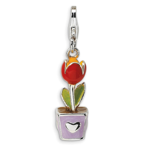 Sterling Silver 40X8MM Flower Tulip Charm