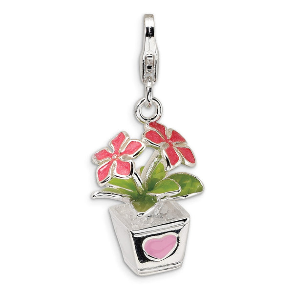 Sterling Silver RH 3-D Enameled Potted Flowers w/Lobster Clasp Charm