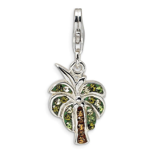 SS RH Polished Swarovski Crystals Palm Tree w/Lobster Clasp Charm