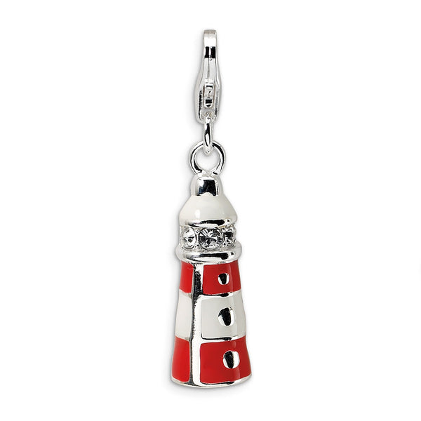 SS RH Enamel Swarovski Crystal Lighthouse w/Lobster Clasp Charm
