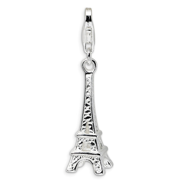 SS RH Polished Eiffel Tower w/Lobster Clasp Charm