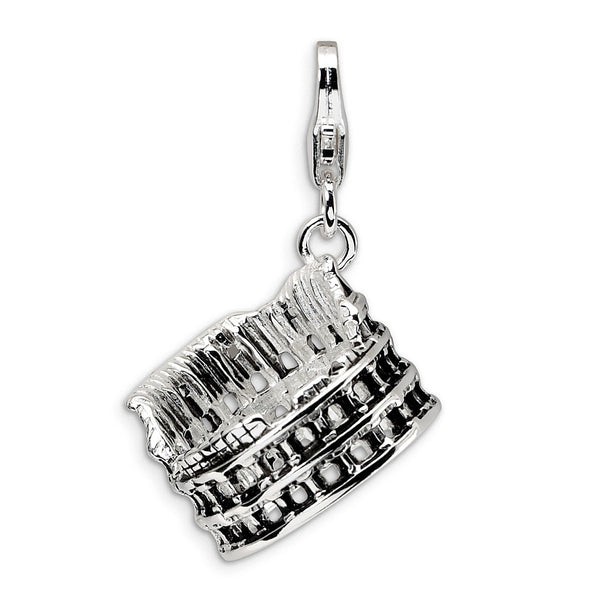 Sterling Silver 3-D Antiqued Coliseum w/Lobster Clasp Charm