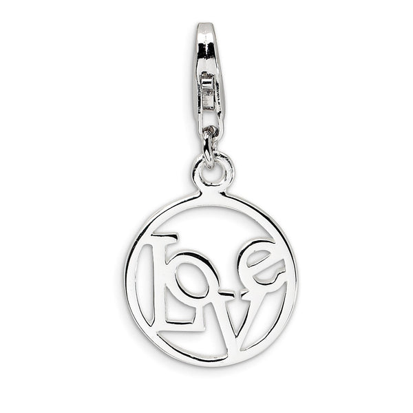 SS Rhodium-Plated Polished LOVE in Circle w/Lobster Clasp Charm