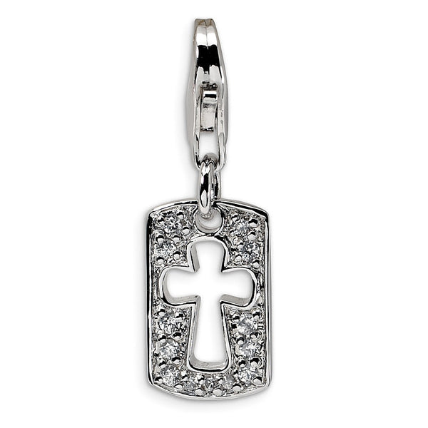 SS RH CZ Cut-out Cross/Faith Clip-on w/Lobster Clasp Charm