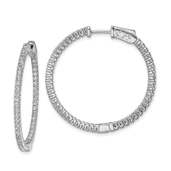 Sterling Silver Rhodium-plated CZ In and Out Round Hoop Earrings