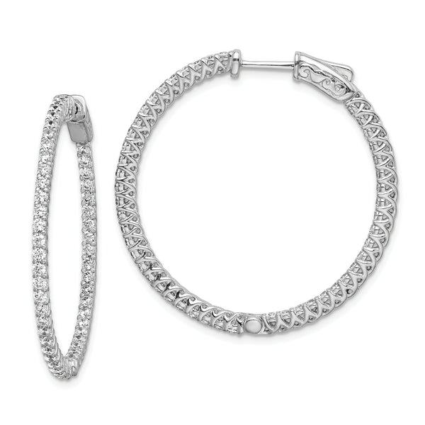 Sterling Silver Cubic Zirconia 30MM Safety Clasp In & Out Hoop Earrings