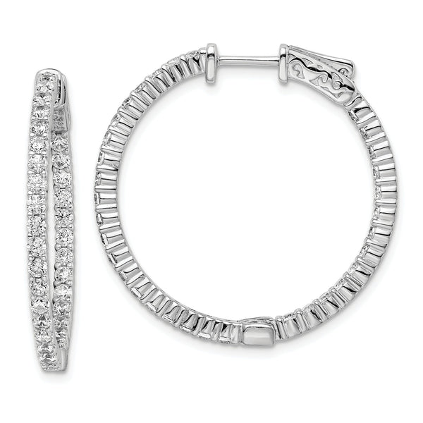 Sterling Silver Cubic Zirconia 30MM Safety Clasp In & Out Hoop Earrings
