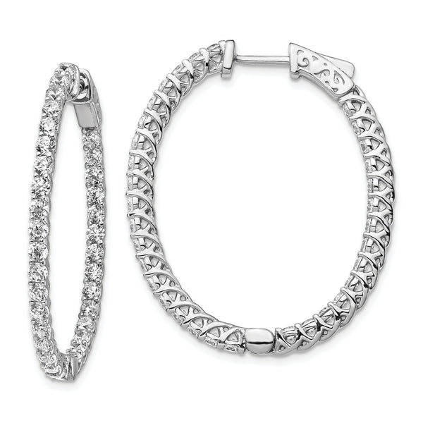 Sterling Silver CZ 66 Stones In and Out Oval Hoop Earrings