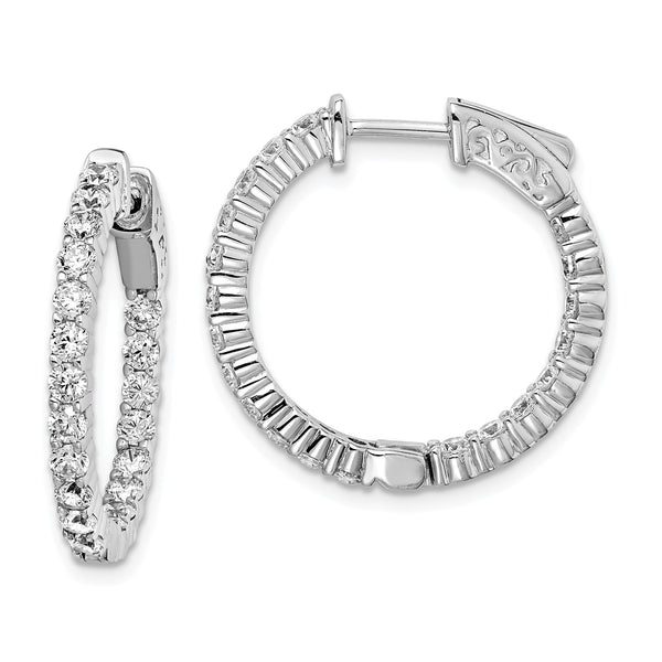Sterling Silver 2.3MM Cubic Zirconia 19MM Safety Clasp In & Out Hoop Earrings