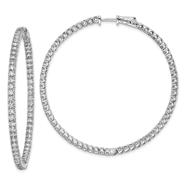 Sterling Silver Cubic Zirconia 50MM Safety Clasp In & Out Hoop Earrings
