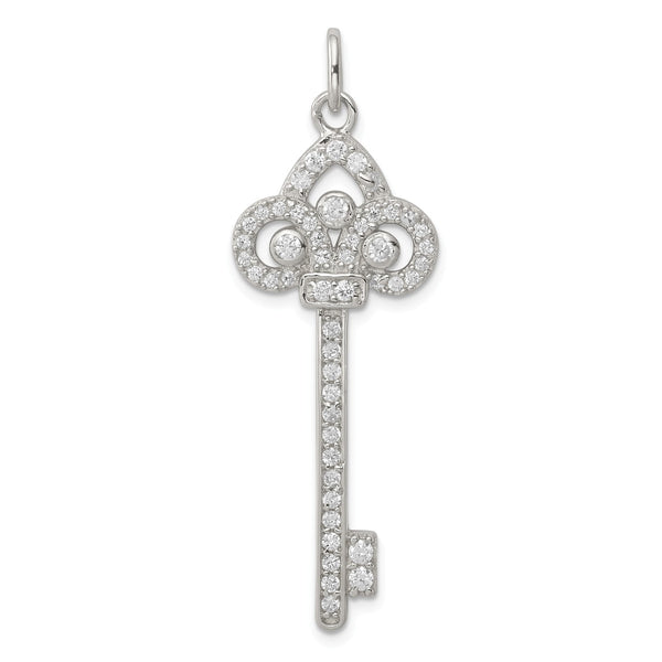Sterling Silver Cubic Zirconia 50X18MM Key Pendant-Chain Not Included