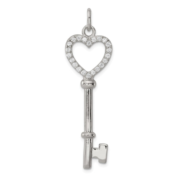 Sterling Silver Cubic Zirconia 49X14MM Key Pendant-Chain Not Included