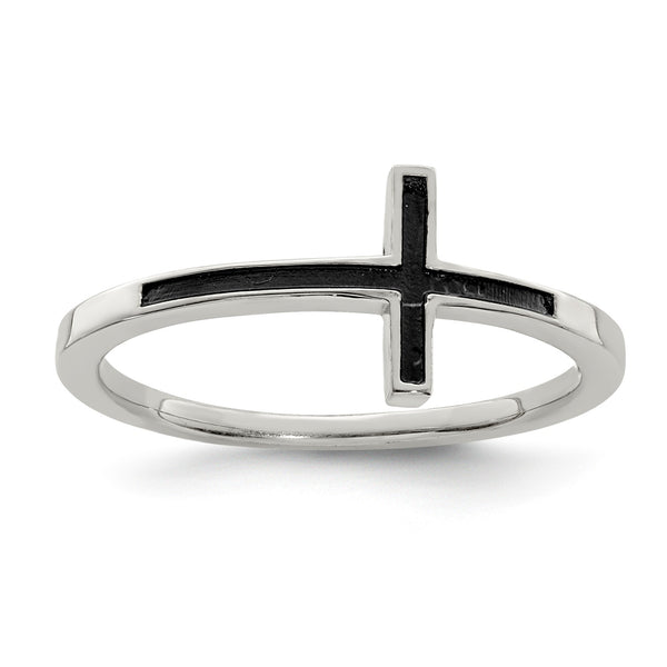 Sterling Silver Antiqued Sideways Cross Ring