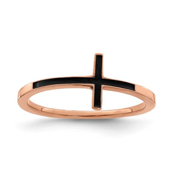 Rose Gold Plated Sterling Silver Cross Ring; Size 6