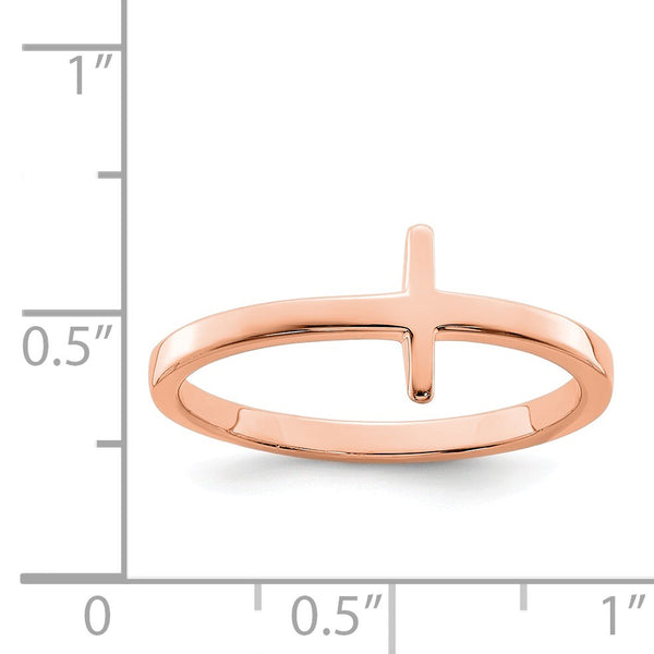 Rose Gold Plated Sterling Silver Cross Ring; Size 8