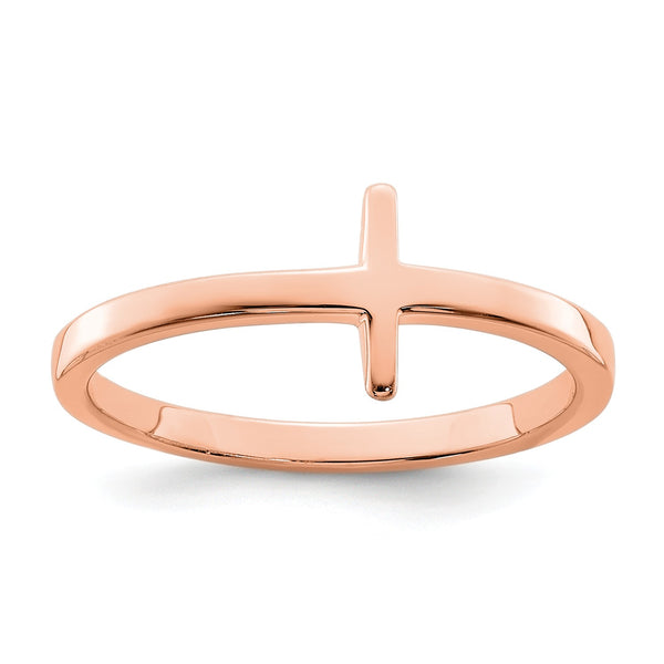Rose Gold Plated Sterling Silver Cross Ring; Size 8