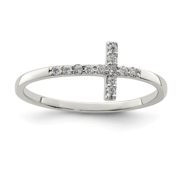 Cubic Zirconia Cross Ring in Sterling Silver; Size 9
